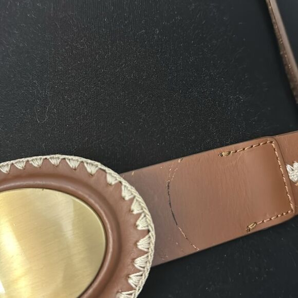 Western Belt Brown Beige Leather Adjustable Hook Eye Embroidered 36-40 - Picture 5 of 5